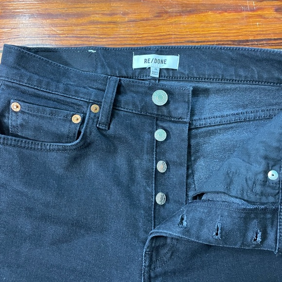 RE/DONE 70s High Rise Stove Pipe Black Jeans Washed Noir Denim Button Fly Sz 26 - Picture 13 of 15